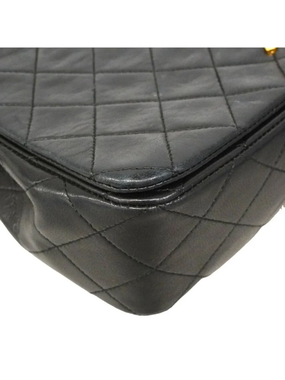 Chanel Shoulder Bag Quilted Lambskin Black Gold